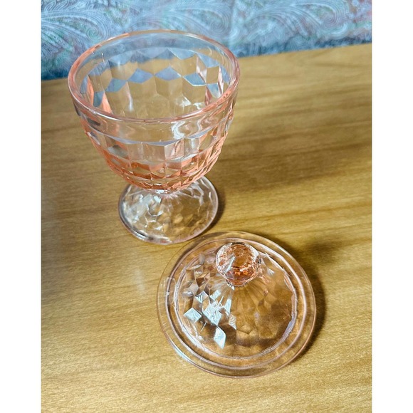 Vintage Jeannette candy dish with lid in cube pink - Picture 5 of 10